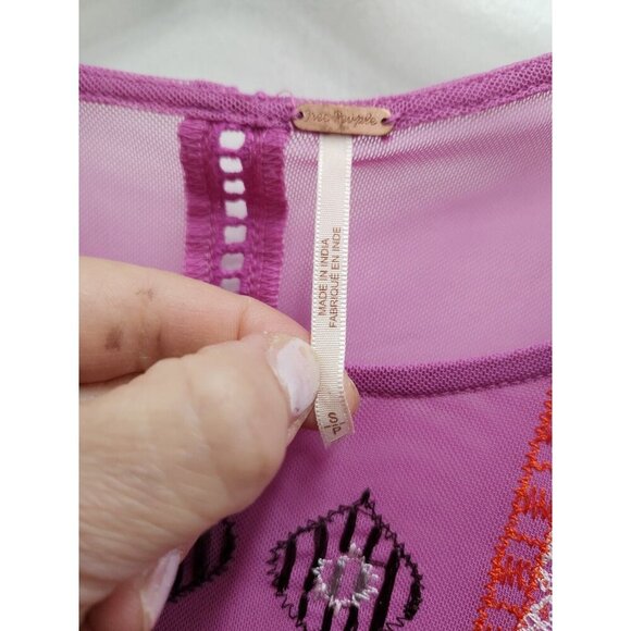 Free People Womens La Cienega Top Small Wisteria Purple Embroidered Sheer BOHO - Picture 9 of 12